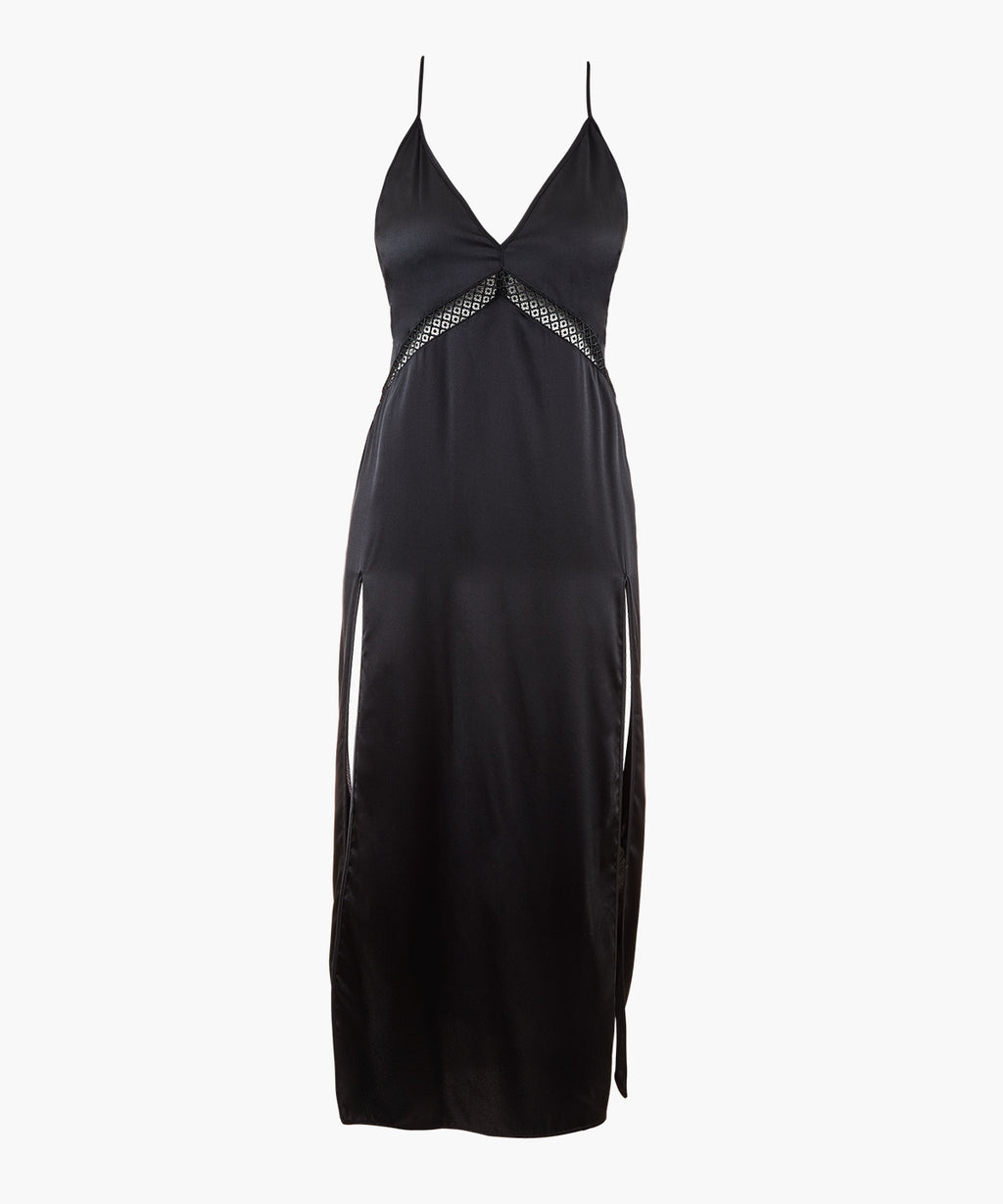 aubade-silk-desire-robe-longue-noire-soie-stretch-dentelle image 1