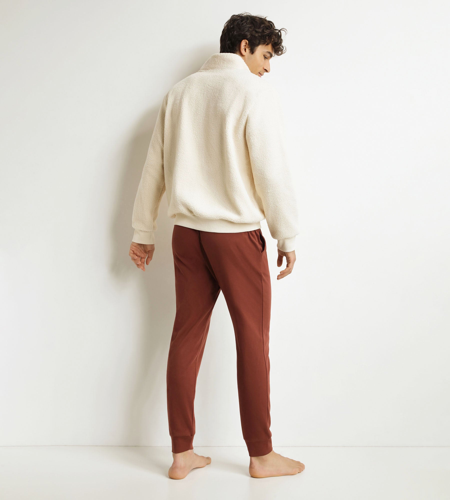 dim-ensemble-pyjama-pantalon-homme-ivoire-bordeaux-effet-laine image 2