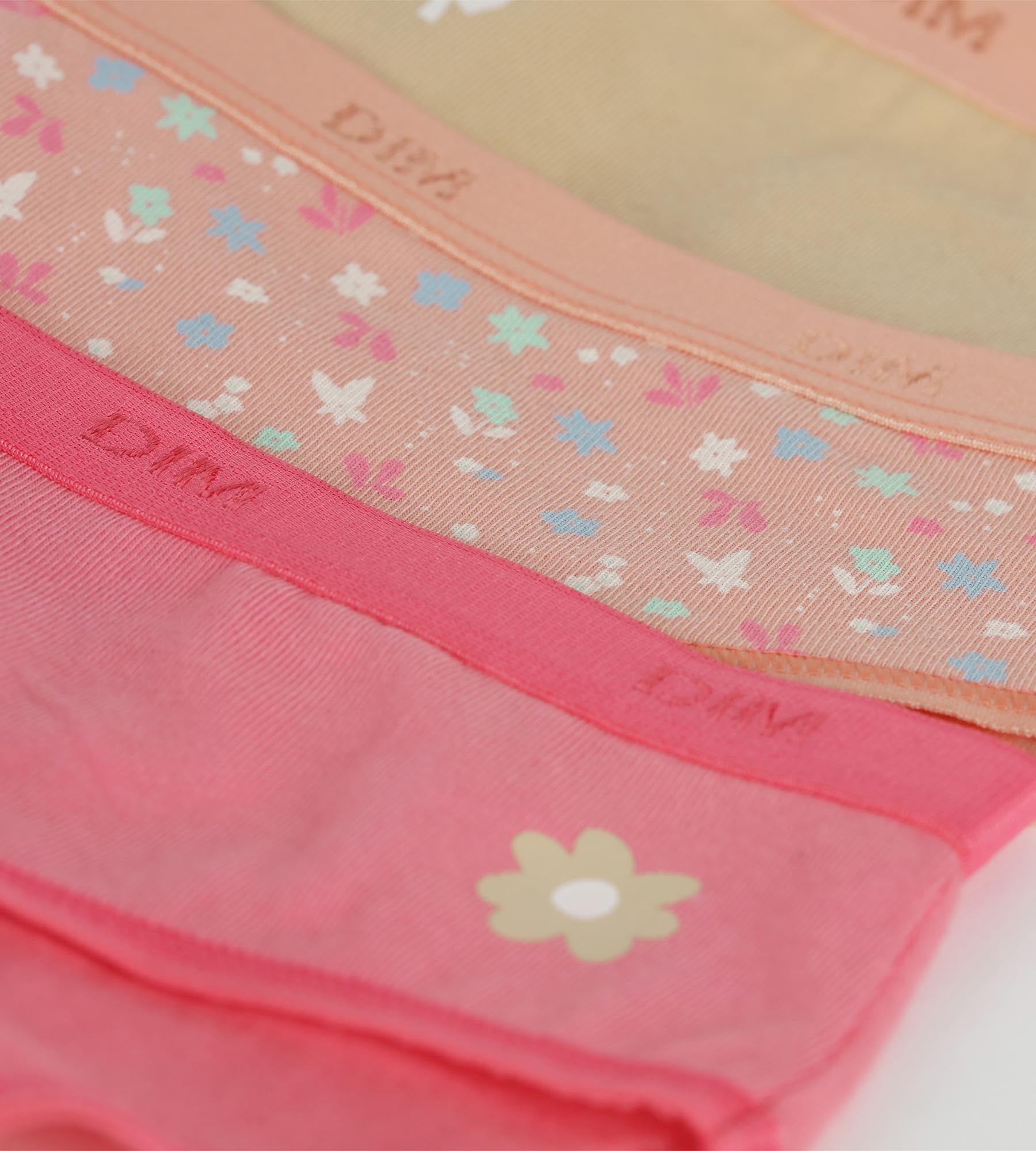 dim-les-pockets-lot-de-3-culottes-fille-coton-stretch-p-che-fleurs image 3