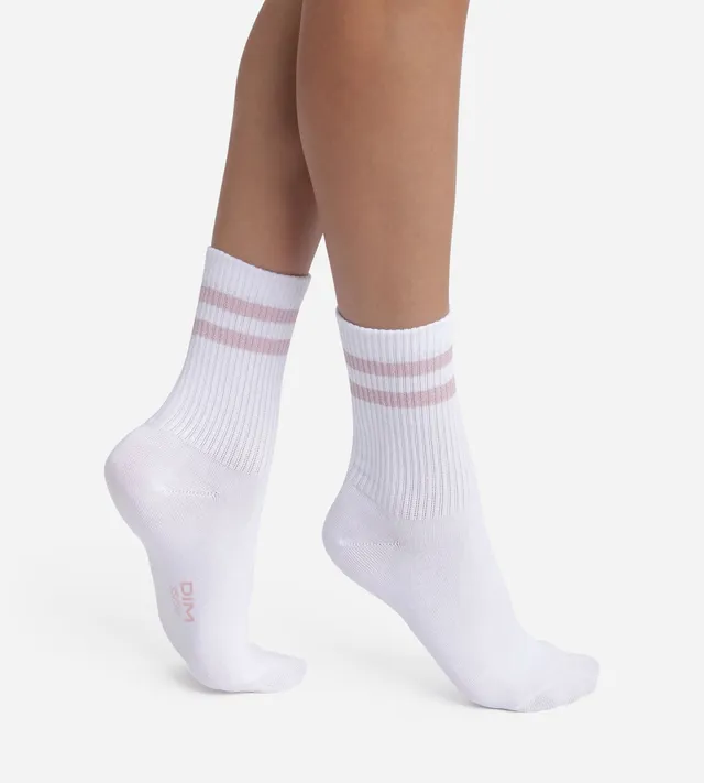 dim-chaussettes-femme-coton-c-tel-blanc-lurex-rose-mode image 1