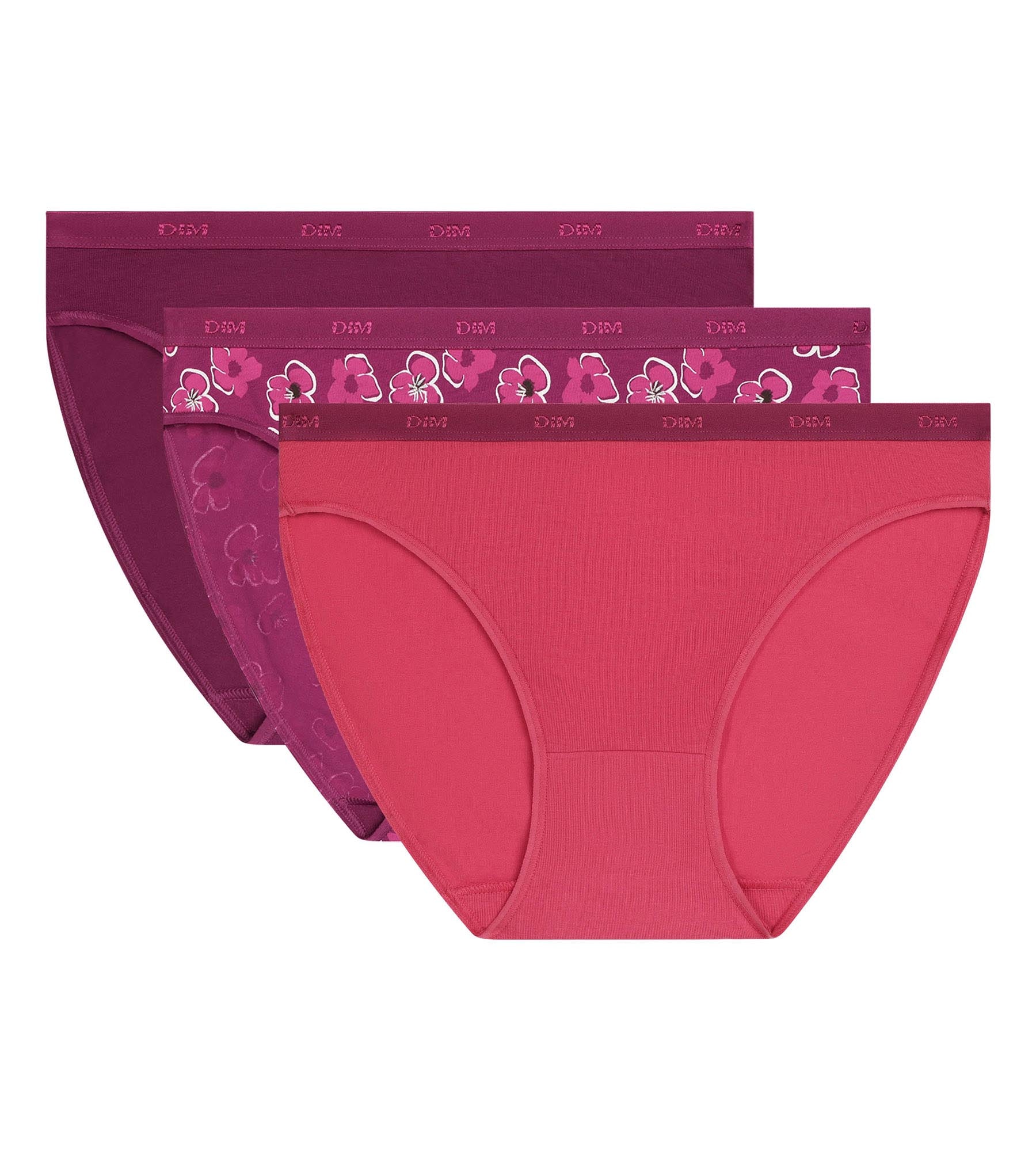 dim-les-pockets-lot-de-3-slips-femme-coton-stretch-fleurs-rubis image 5