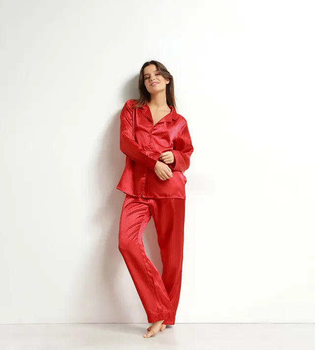 dim-don-t-disturb-ensemble-pyjama-femme-satin-rouge-pantalon image 1