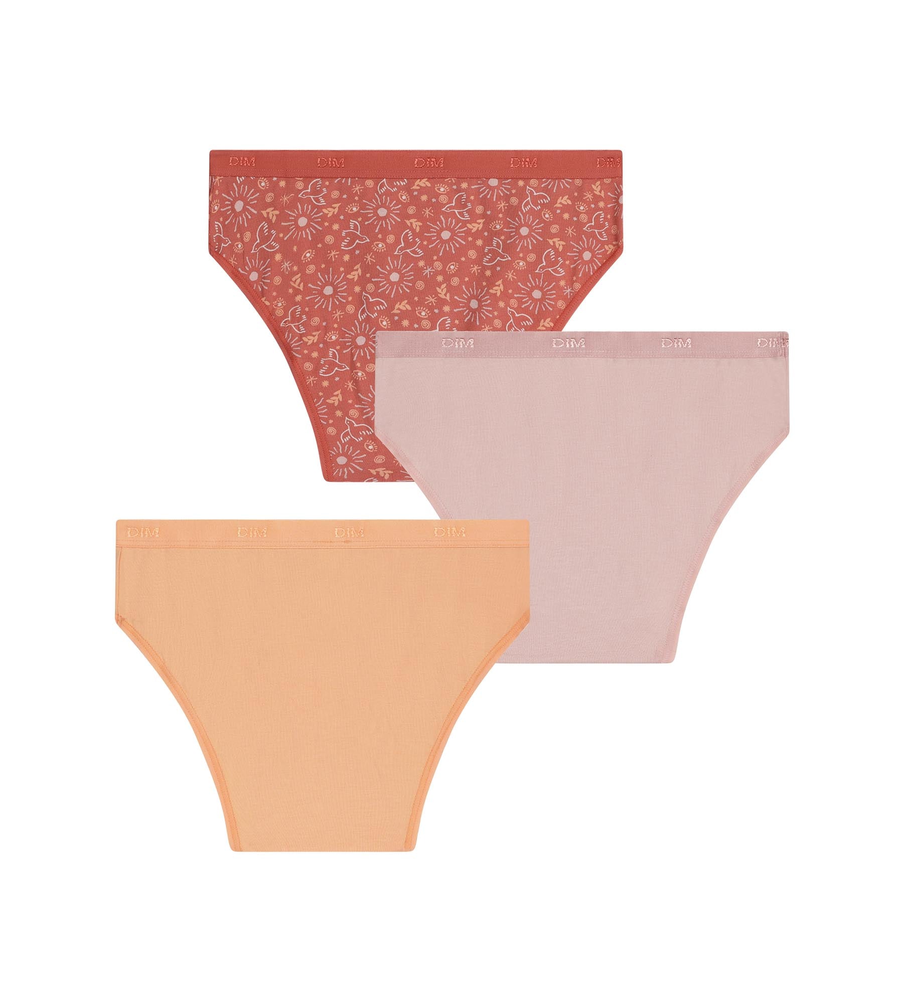 dim-les-pockets-lot-de-3-slips-fille-coton-stretch-motif-soleil-orange-rose image 2