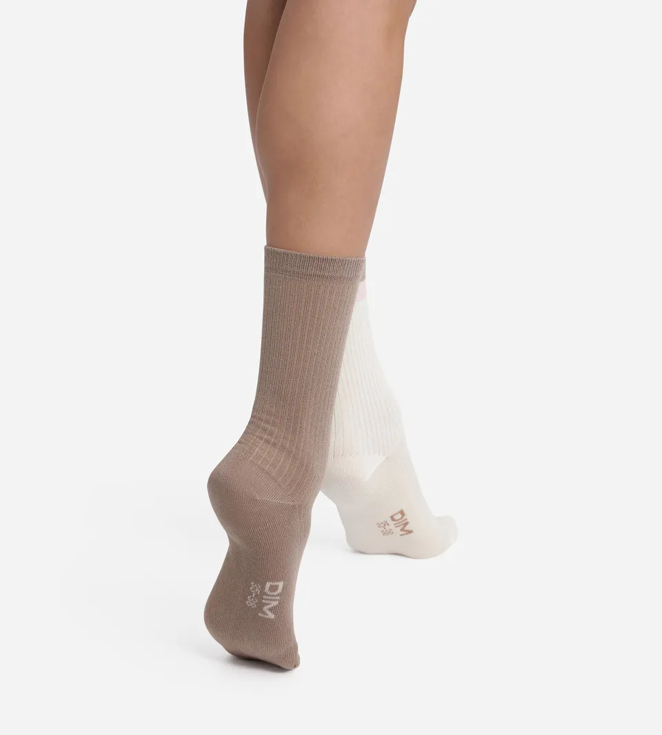 dim-modal-lot-de-2-chaussettes-coton-taupe-ivoire image 1