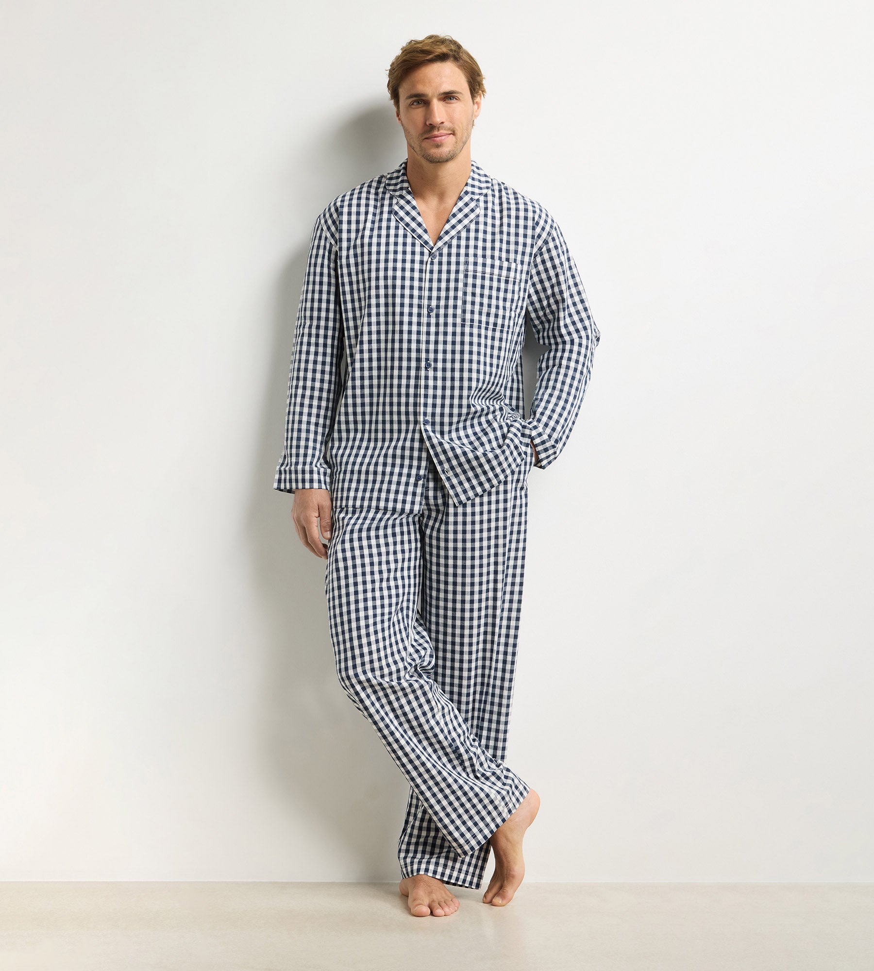 dim-woven-ensemble-pyjama-pantalon-homme-vichy-bleu image 1