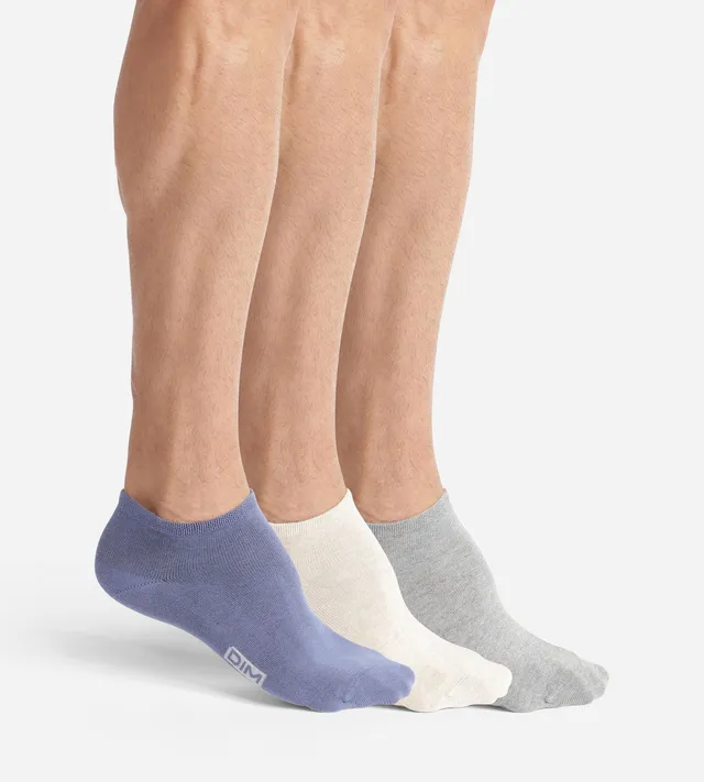 dim-lot-de-3-paires-socquettes-coton-homme-bleu-gris-beige image 1