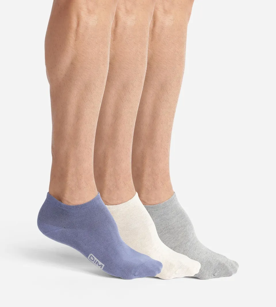 dim-lot-de-3-paires-socquettes-coton-homme-bleu-gris-beige image 1