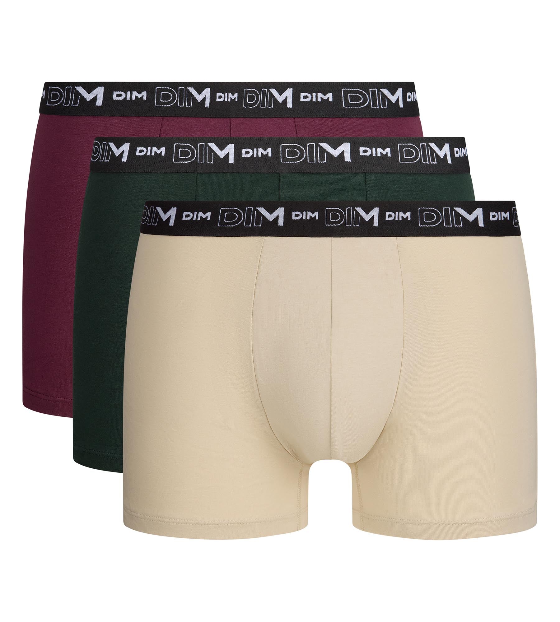 dim-coton-stretch-lot-de-3-boxers-homme-figue-vert-cru image 3