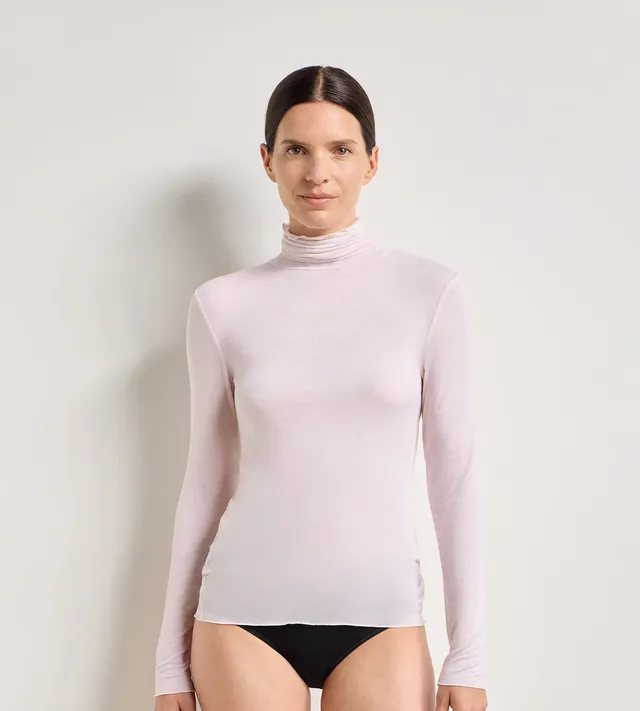 dim-thermal-light-t-shirt-femme-col-rond-rose-doux-modal-cachemire image 1