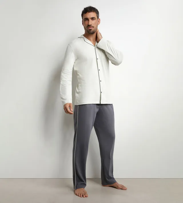 dim-nightwear-ensemble-pyjama-homme-chemise-pantalon-jersey-gris-fonc image 1