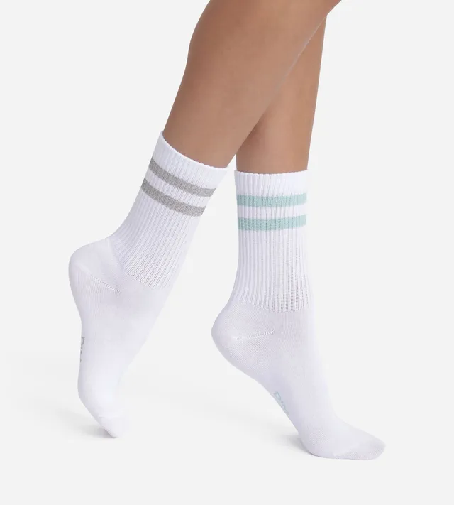 dim-mode-lot-de-2-paires-de-chaussettes-coton-blanc-lurex-bleu-gris image 1