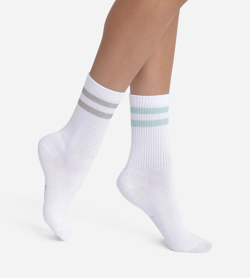 dim-mode-lot-de-2-paires-de-chaussettes-coton-blanc-lurex-bleu-gris image 1