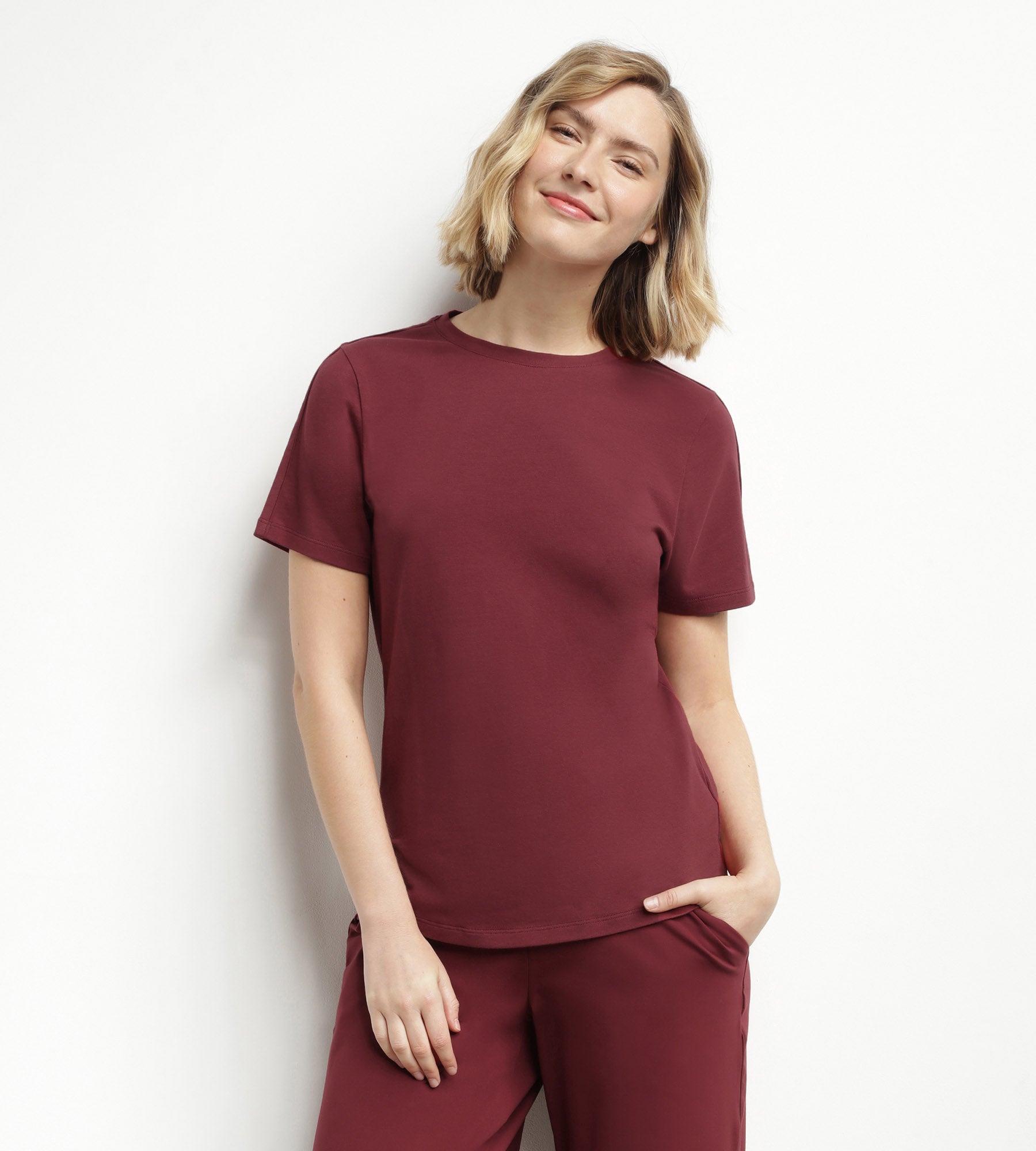 dim-move-t-shirt-de-sport-femme-thermor-gulateur-bordeaux image 1