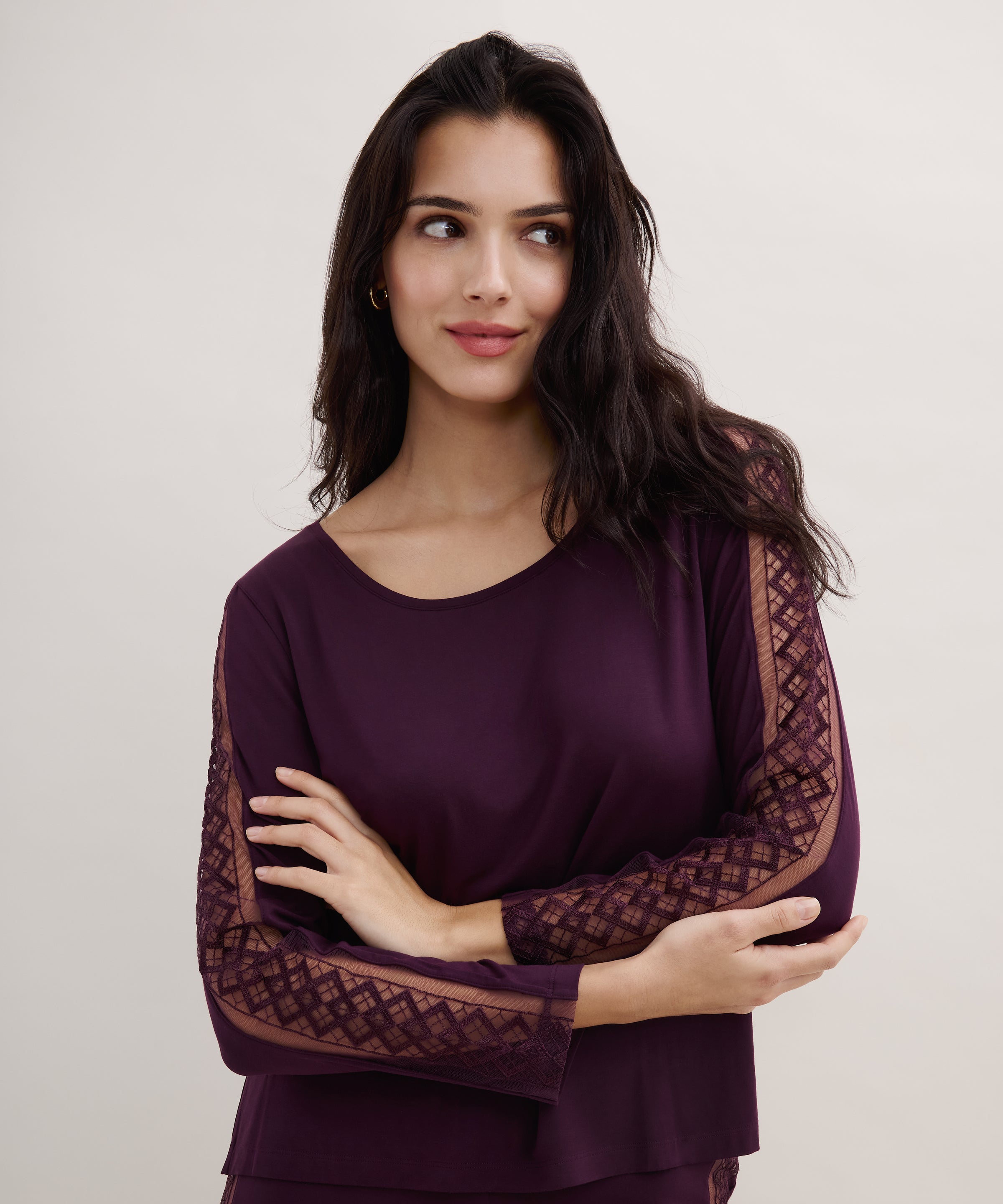 aubade-sweet-obsession-top-manches-longues-deep-berry-maille-modal-et-broderie image 2