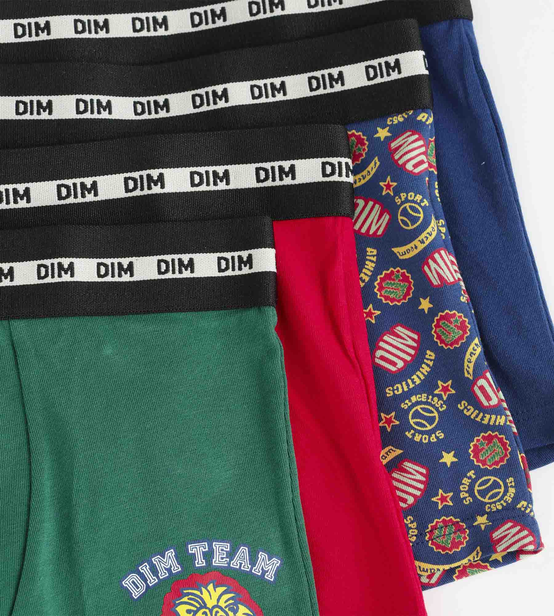 dim-coton-stretch-lot-de-4-boxers-enfant-baseball-rouge-vert-bleu image 3
