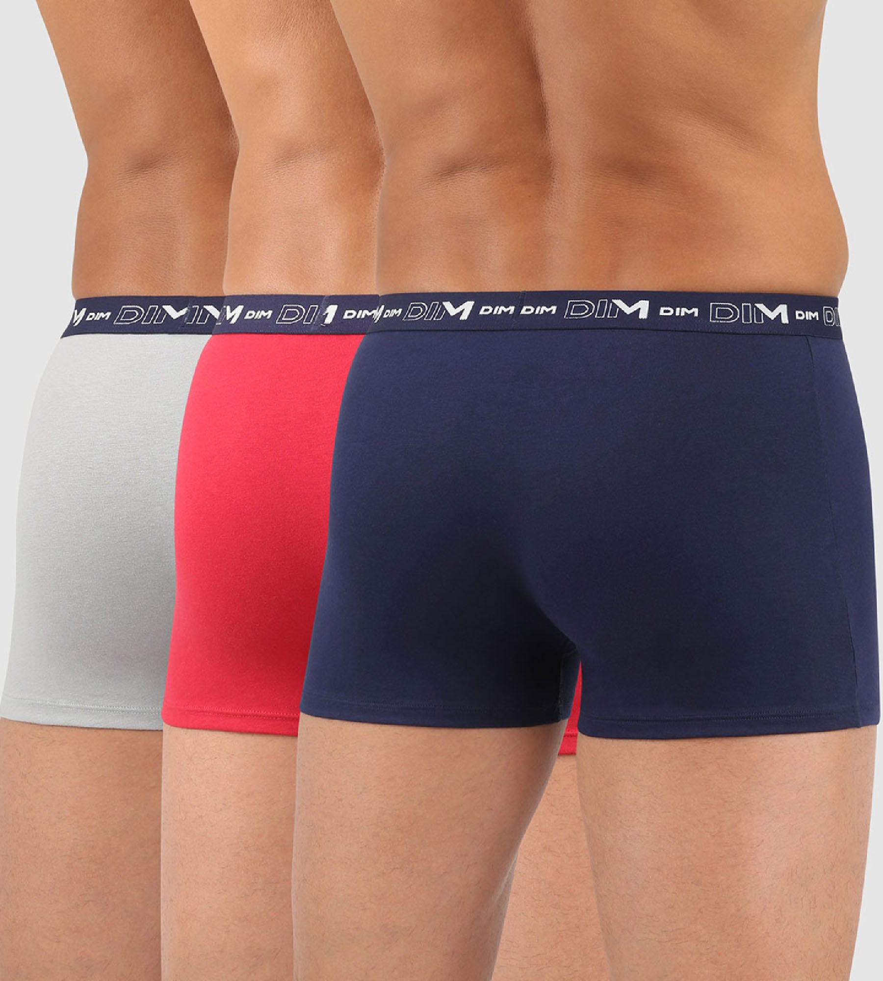 dim-coton-stretch-lot-de-3-boxers-homme-bleu-denim-rouge-topaze-acier image 3