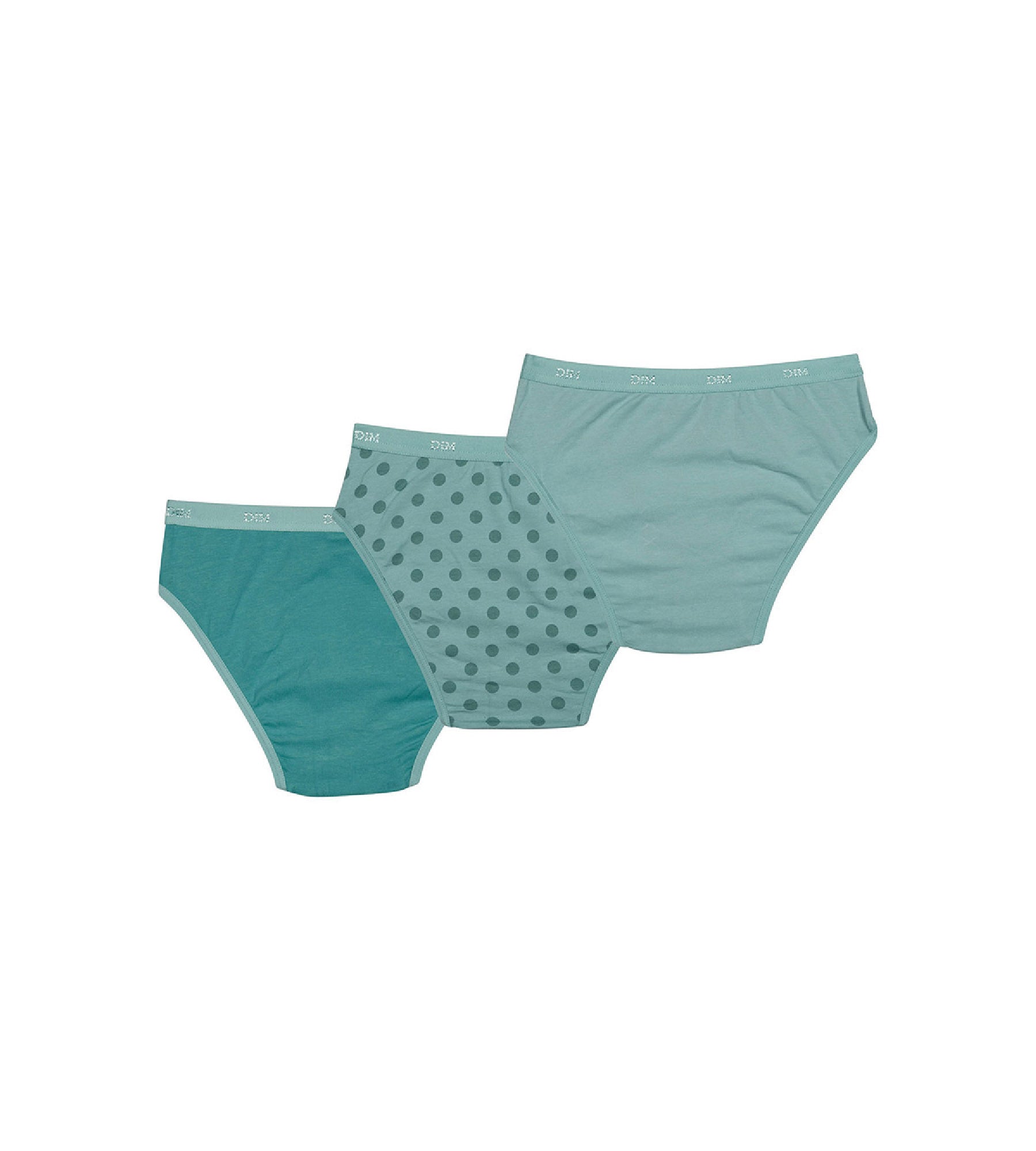 dim-les-pockets-lot-de-3-culottes-fille-coton-stretch-vert-d-eau-pois image 2