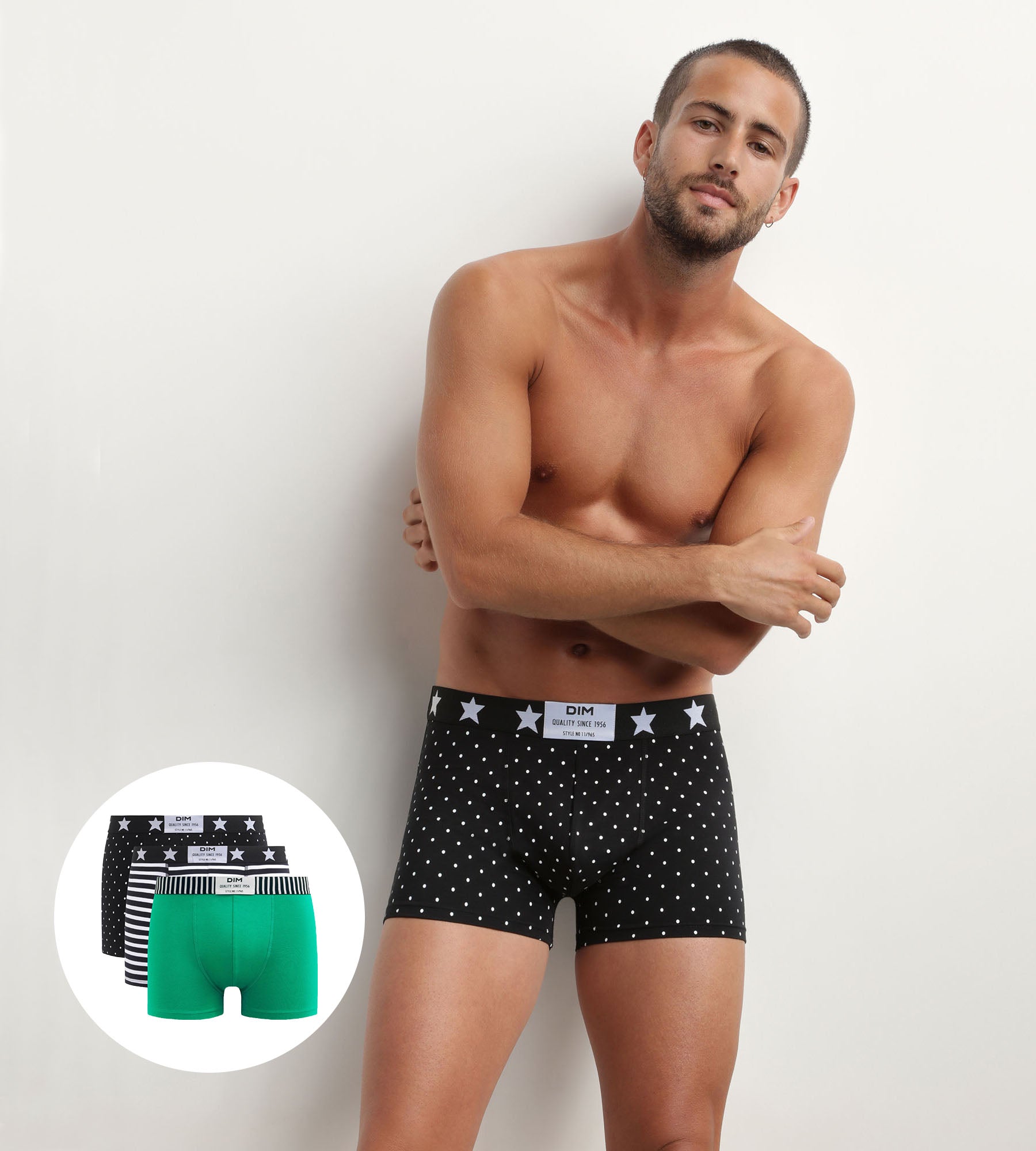 dim-vibes-lot-de-3-boxers-homme-coton-stretch-pois-rayures image 1