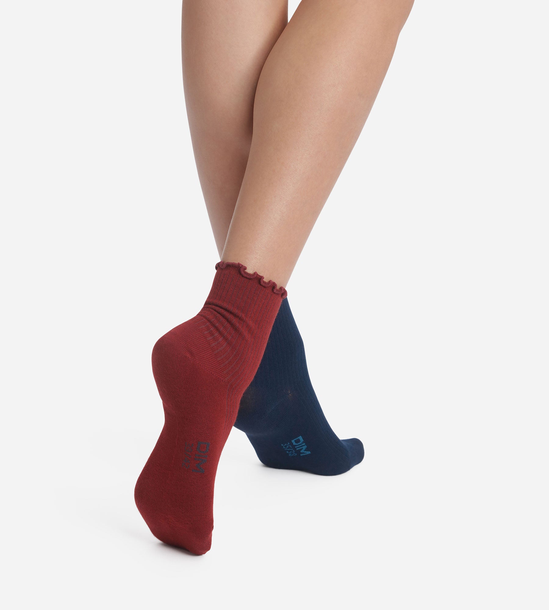 dim-modal-lot-de-2-paires-chaussettes-femme-volants-bleu-bordeaux image 2