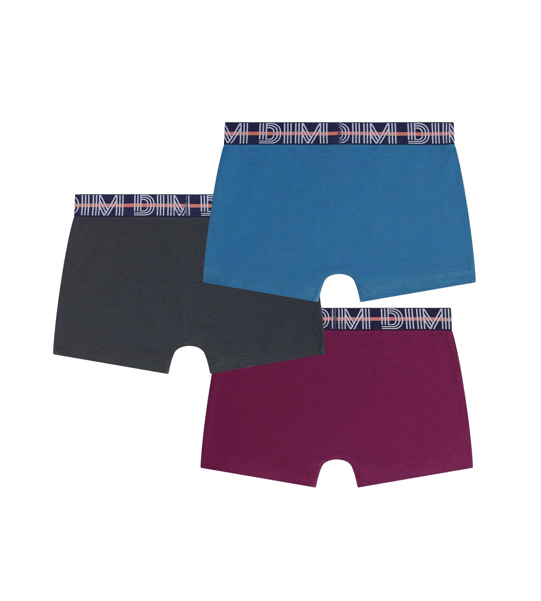 dim-lot-de-3-boxers-gar-on-coton-stretch-kids-bordeaux-bleu-eb-ne image 2