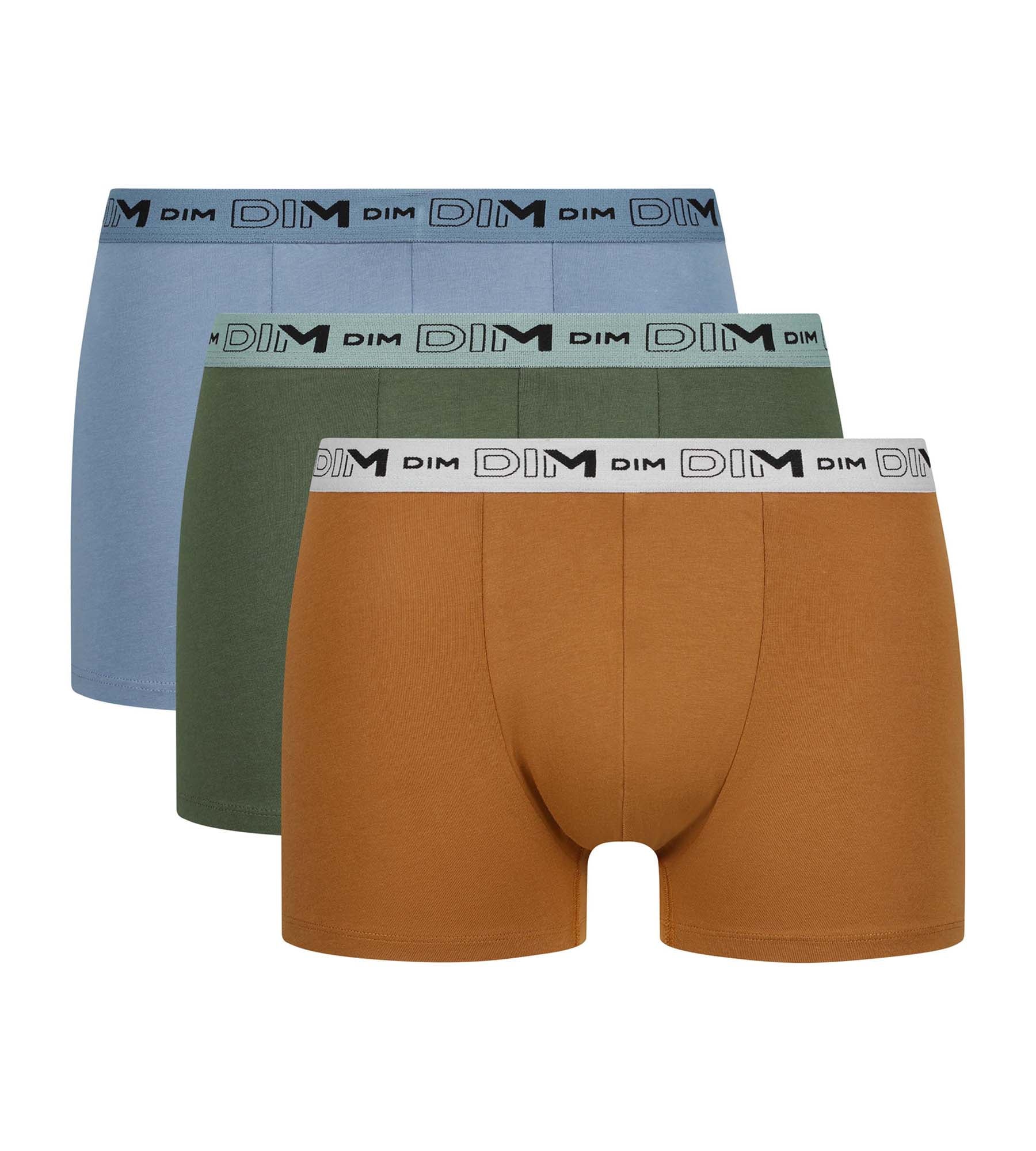 dim-lot-de-3-boxers-homme-coton-stretch-bio-kaki-ocre-bleu image 3