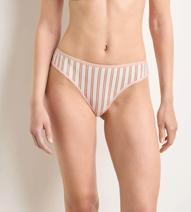 dim-x-ines-de-la-fressange-tanga-coton-rayures-cr-me-rose image 1