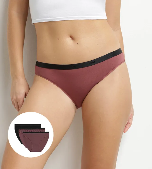dim-les-pockets-lot-de-3-slips-femme-coton-stretch-noir-prune image 1