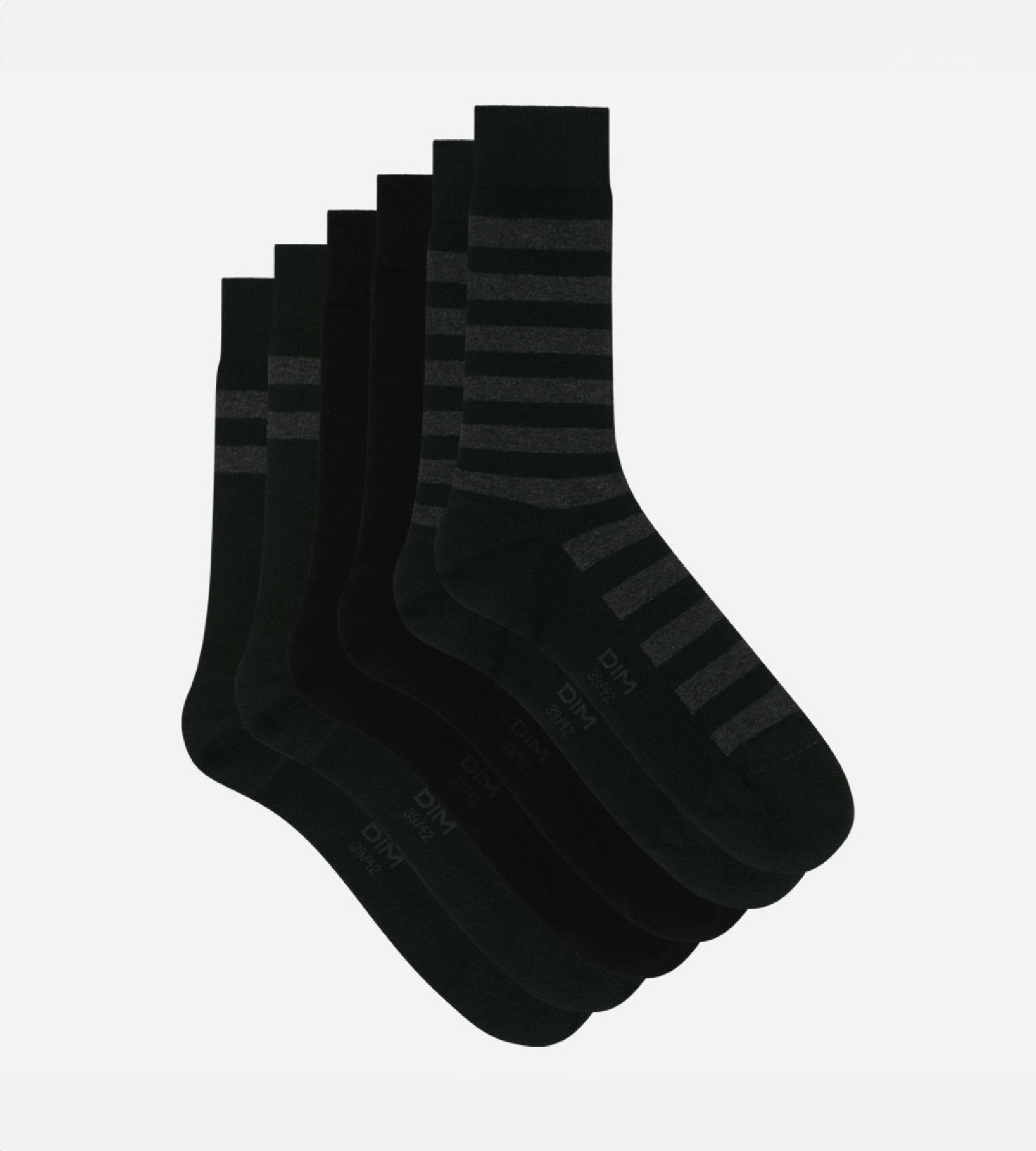 dim-coton-style-lot-3-paires-chaussettes-homme-noir-rayures image 2