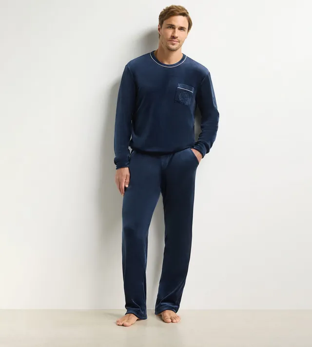 dim-chenille-haut-pyjama-homme-manches-longues-bleu-marine image 1
