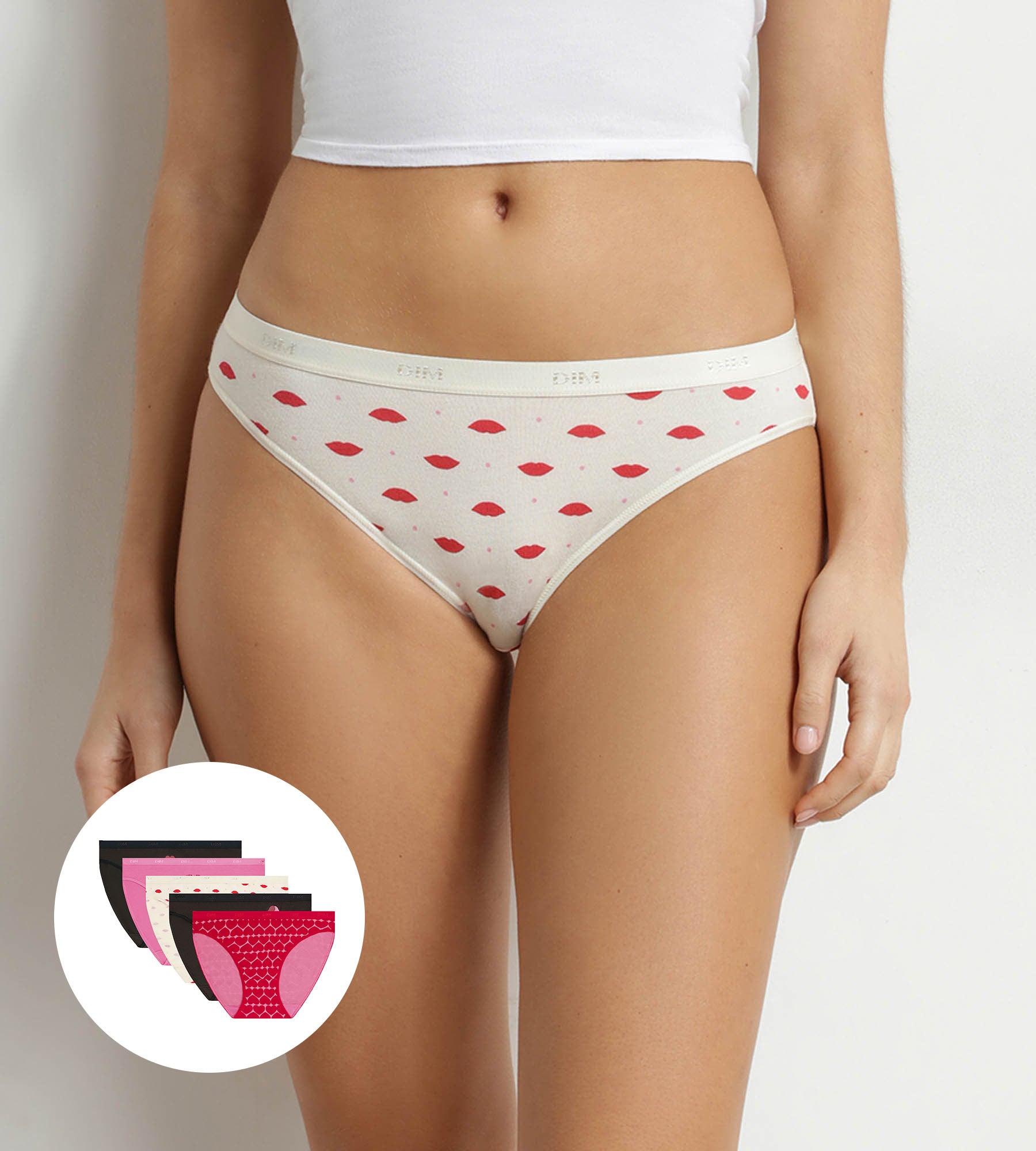 dim-les-pockets-lot-de-5-slips-femme-coton-stretch-motif-c-ur image 1
