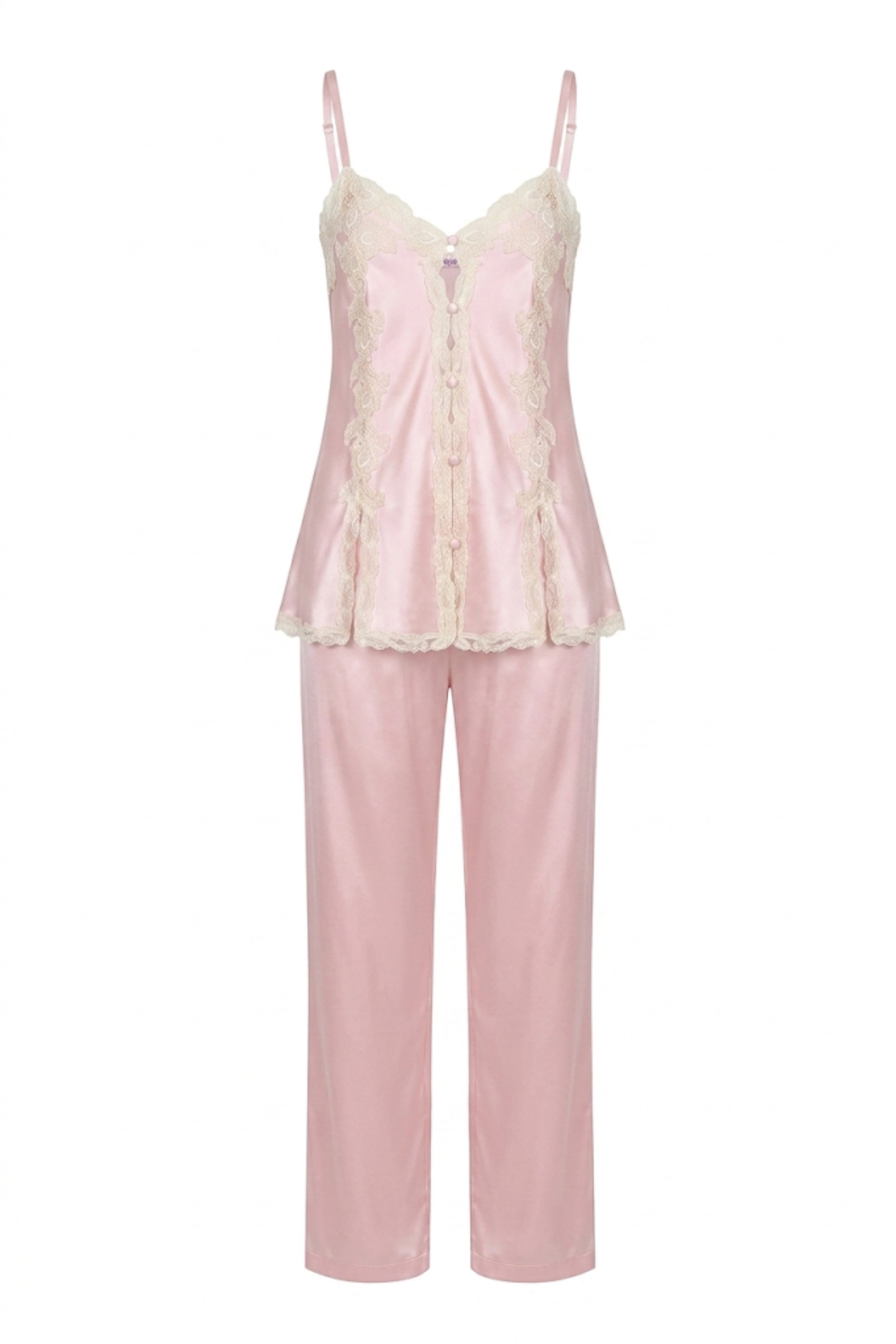 cadolle-pyjama-soie-rose-ensemble-dentelle-et-soie image 1