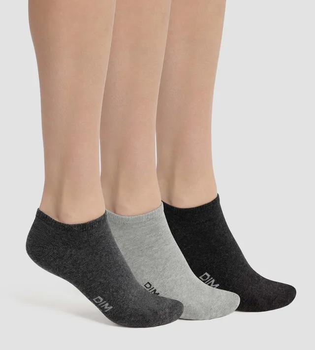 dim-coton-lot-de-3-paires-de-socquettes-femme-courtes-gris-anthracite image 1