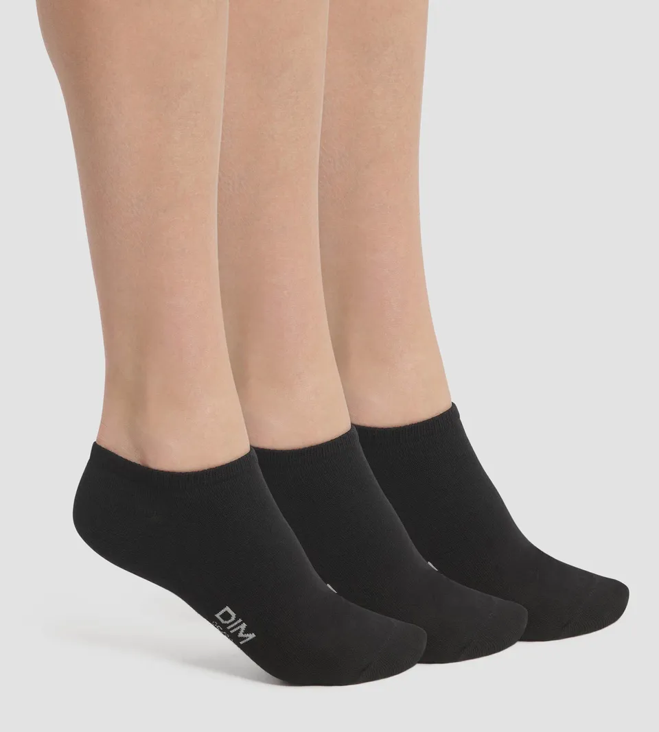 dim-coton-lot-de-3-paires-de-socquettes-femme-courtes-noir image 1