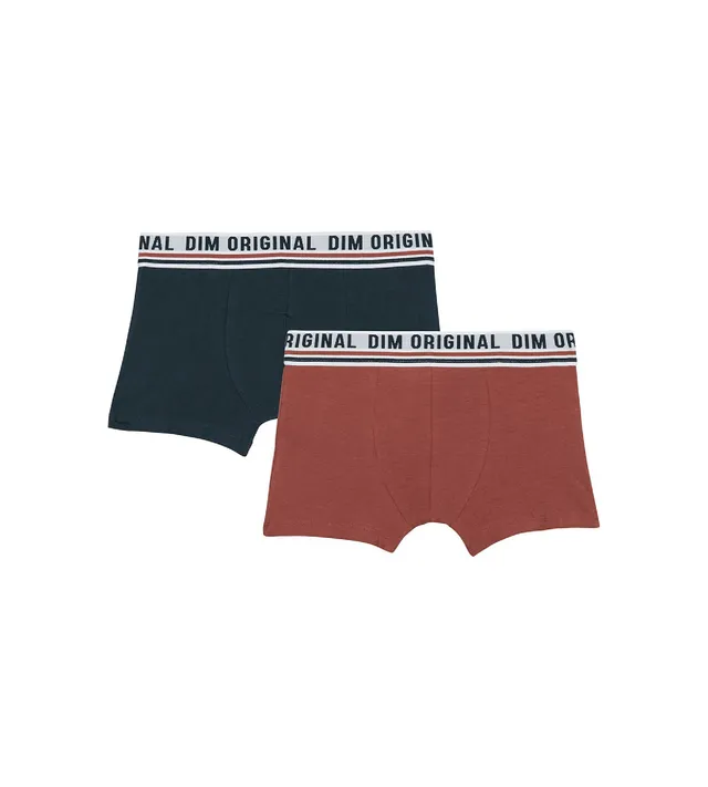 dim-originals-lot-de-2-boxers-gar-on-coton-stretch-bleu-rouge-ceinture-r-tro image 1