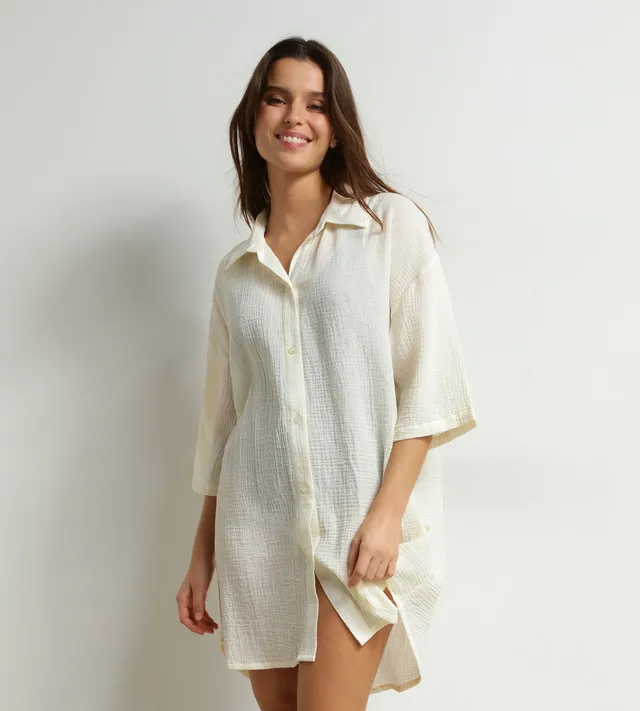 dim-swimwear-robe-de-plage-femme-gaze-de-coton-blanc-cr-me image 1