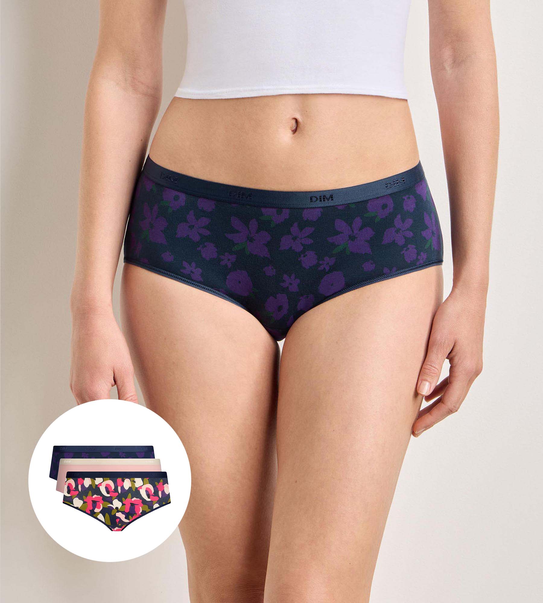 dim-les-pockets-coton-lot-de-3-shortys-floral-chic image 1