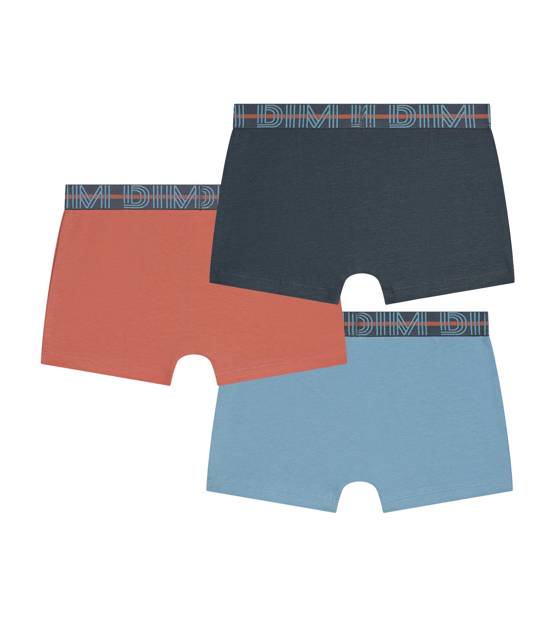 dim-lot-de-3-boxers-gar-on-coton-stretch-kids-bleu-abricot-gris image 2