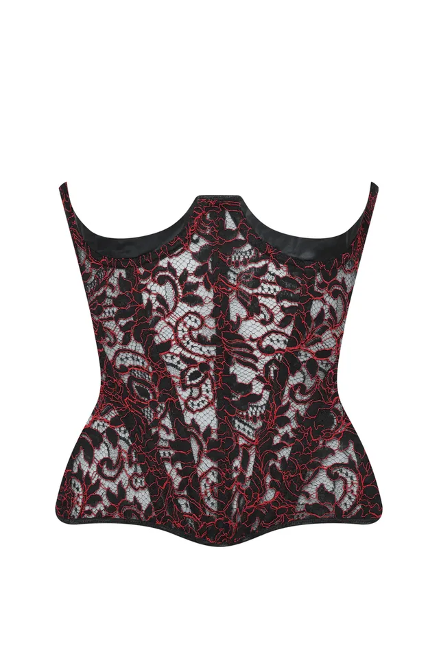 cadolle-corset-zula-sein-nu-dentelle-noire-et-rouge-la-age image 1