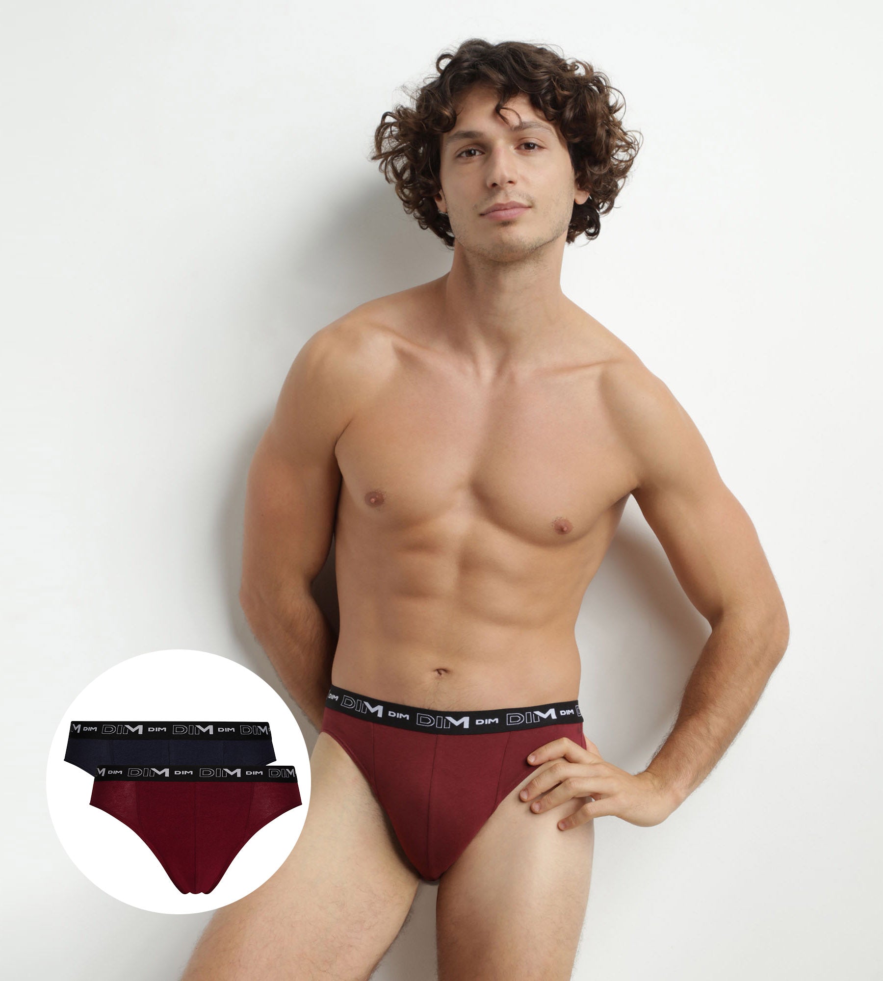 dim-coton-stretch-slip-homme-lot-de-2-rouge-chili-bleu-denim-ceinture-contrast-e image 1