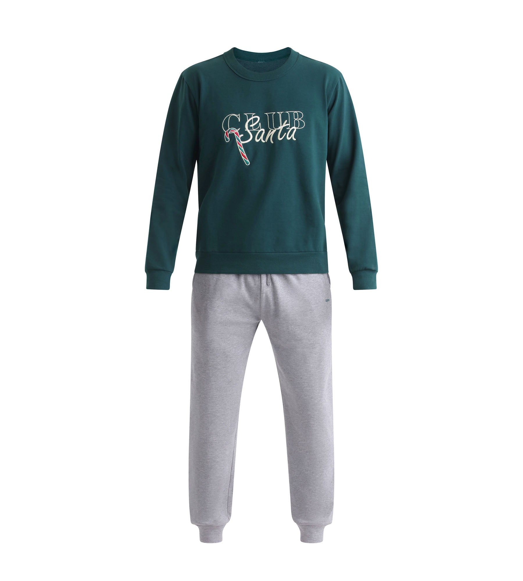 dim-ensemble-pyjama-pantalon-homme-gris-vert-molleton image 4