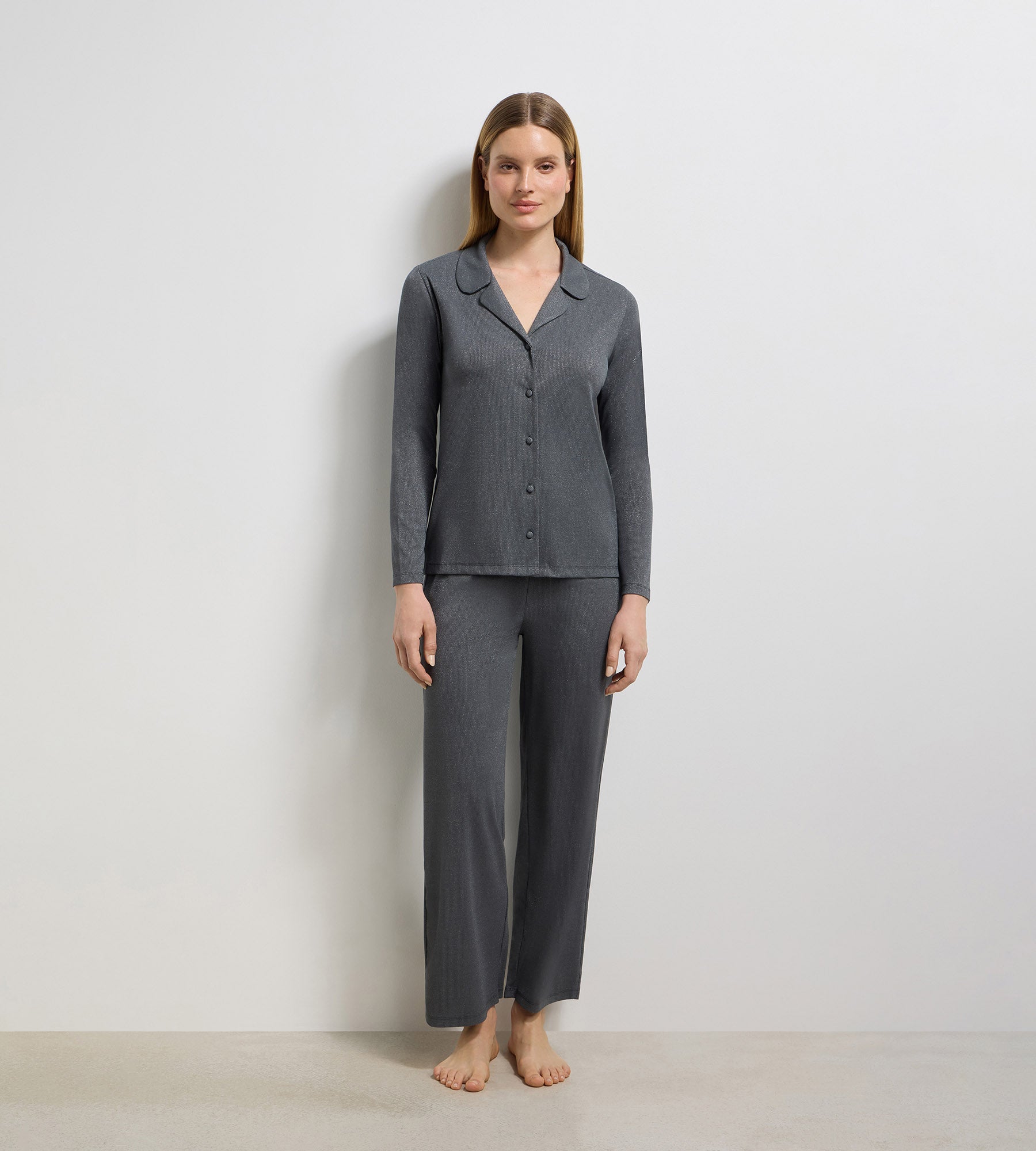 dim-precious-christmas-chemise-ouverte-rib-lurex-gris-granit image 1