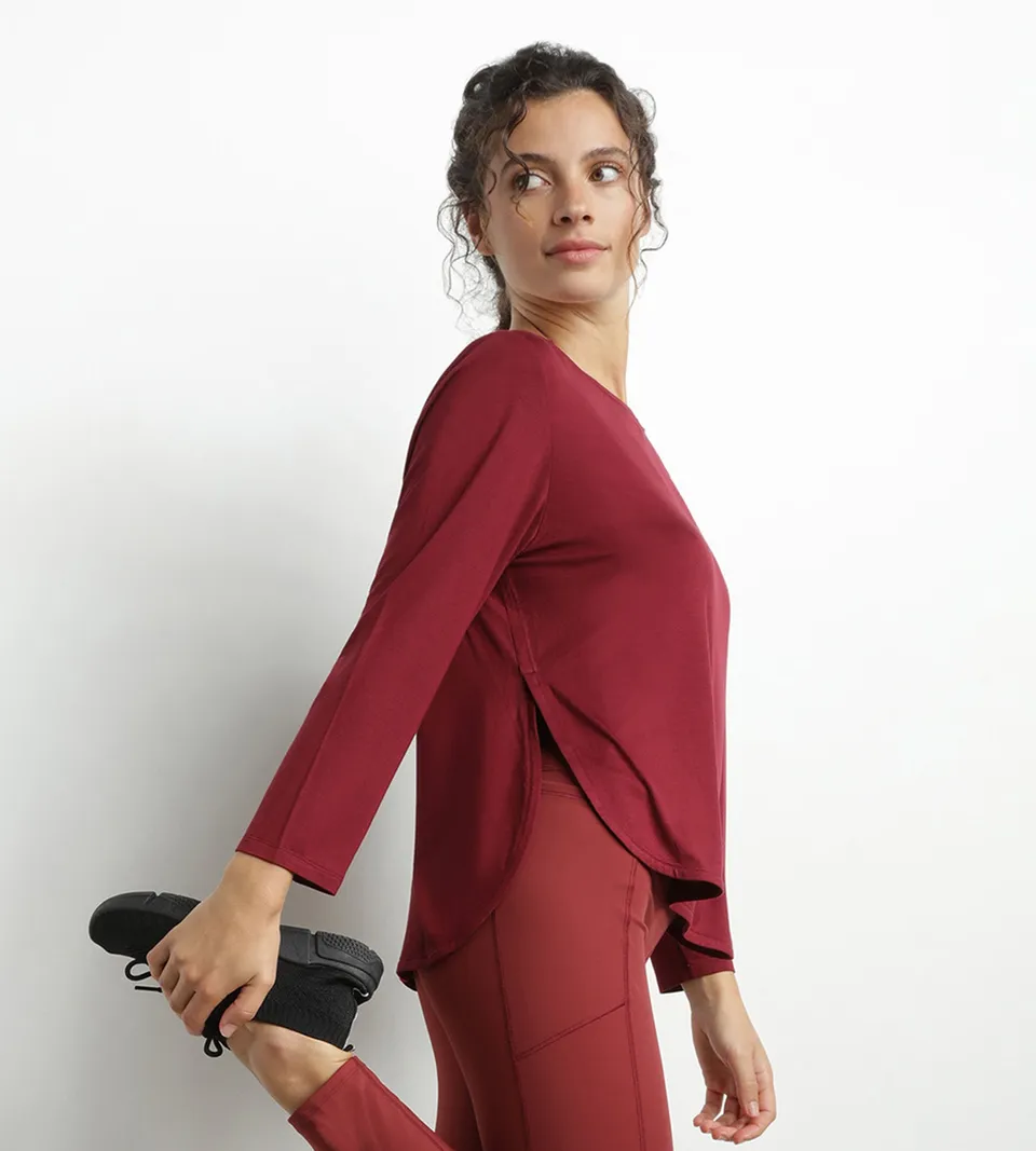 dim-move-haut-de-sport-femme-col-bateau-bordeaux image 1