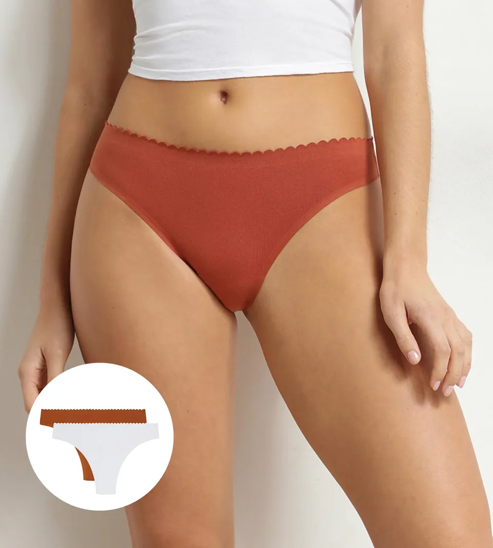 dim-lot-de-2-tangas-femme-blanc-et-brun-body-touch-easy image 1