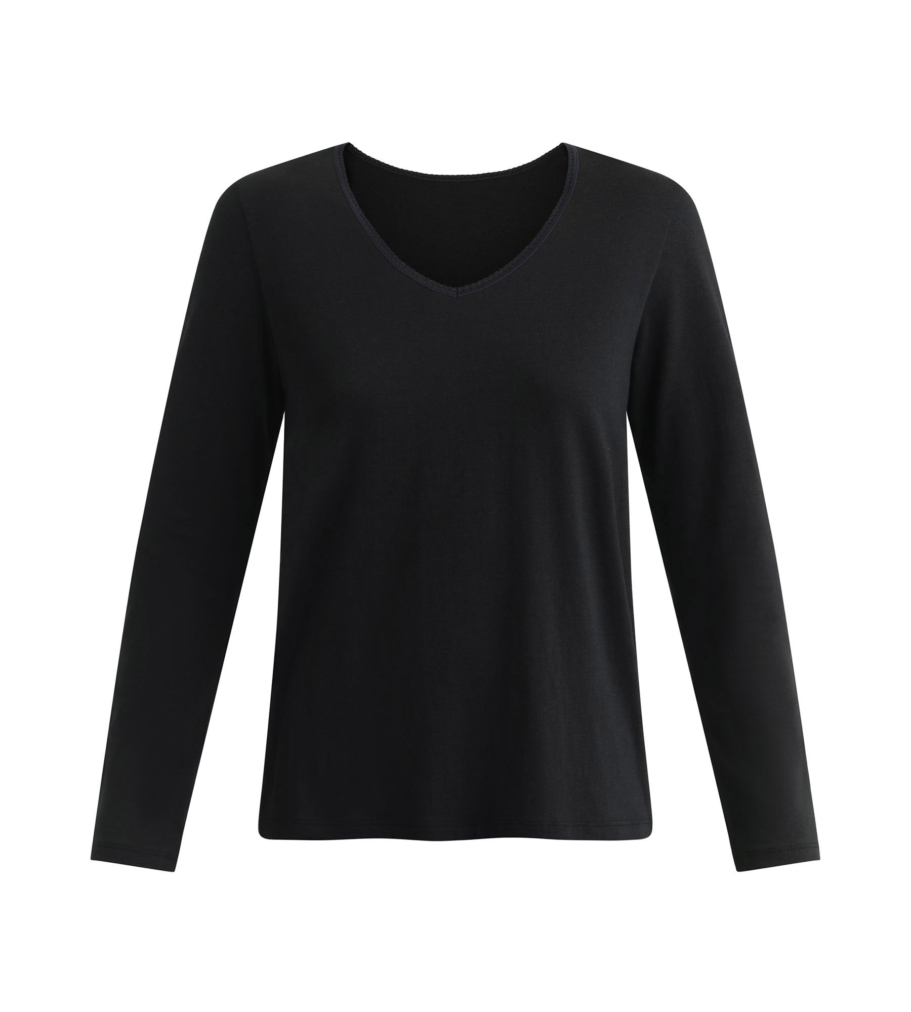 dim-thermal-t-shirt-femme-coton-manches-longues-col-v-noir image 3