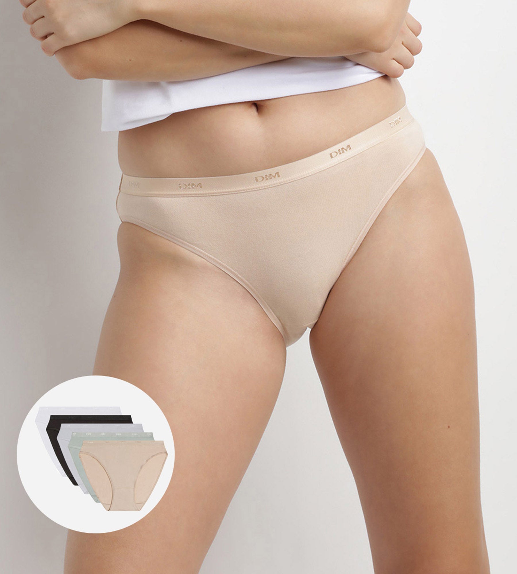 dim-les-pockets-lot-de-5-slips-femme-coton-noir-blanc-peau-gris image 1