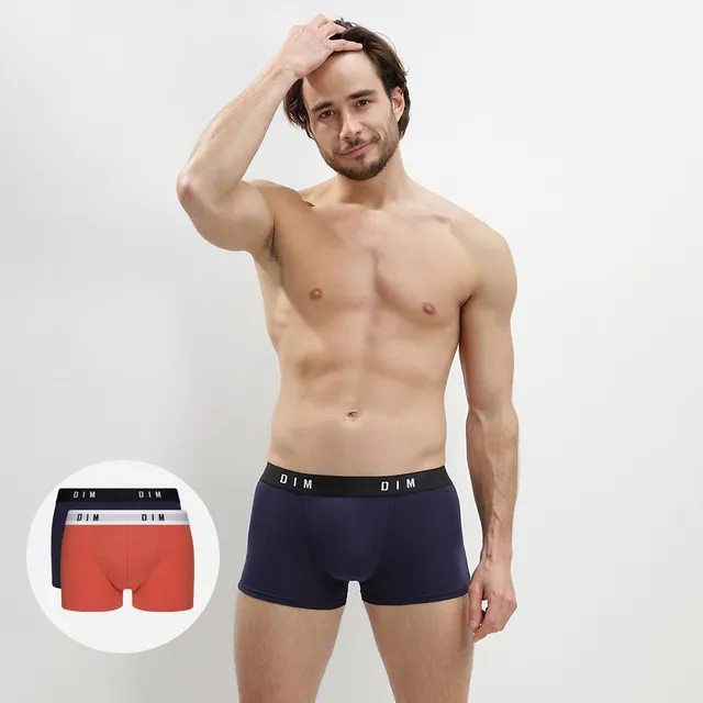 dim-originals-lot-de-2-boxers-homme-coton-stretch-roux-bleu-denim image 1