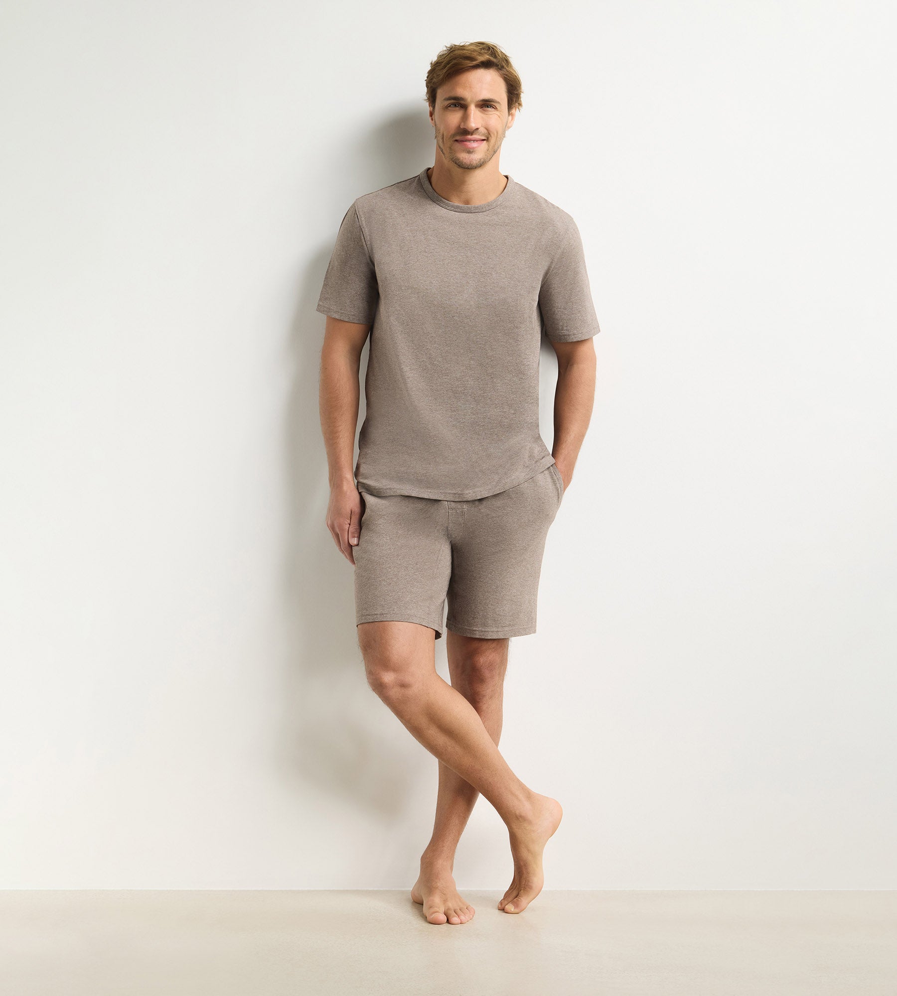 dim-jersey-elastane-ensemble-pyjama-short-homme-marron-m-lange image 1