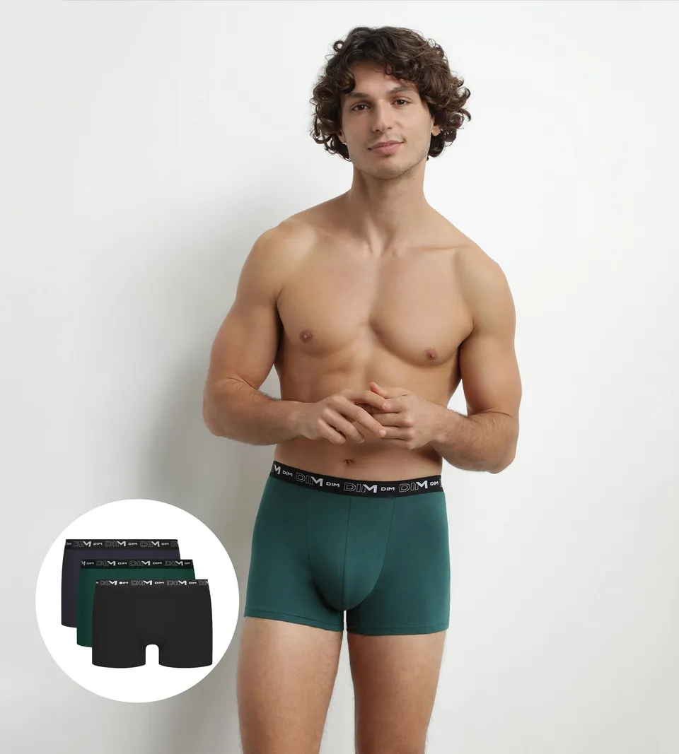 dim-d6596t3-lot-de-3-boxers-homme-coton-stretch-noir-vert-denim image 1