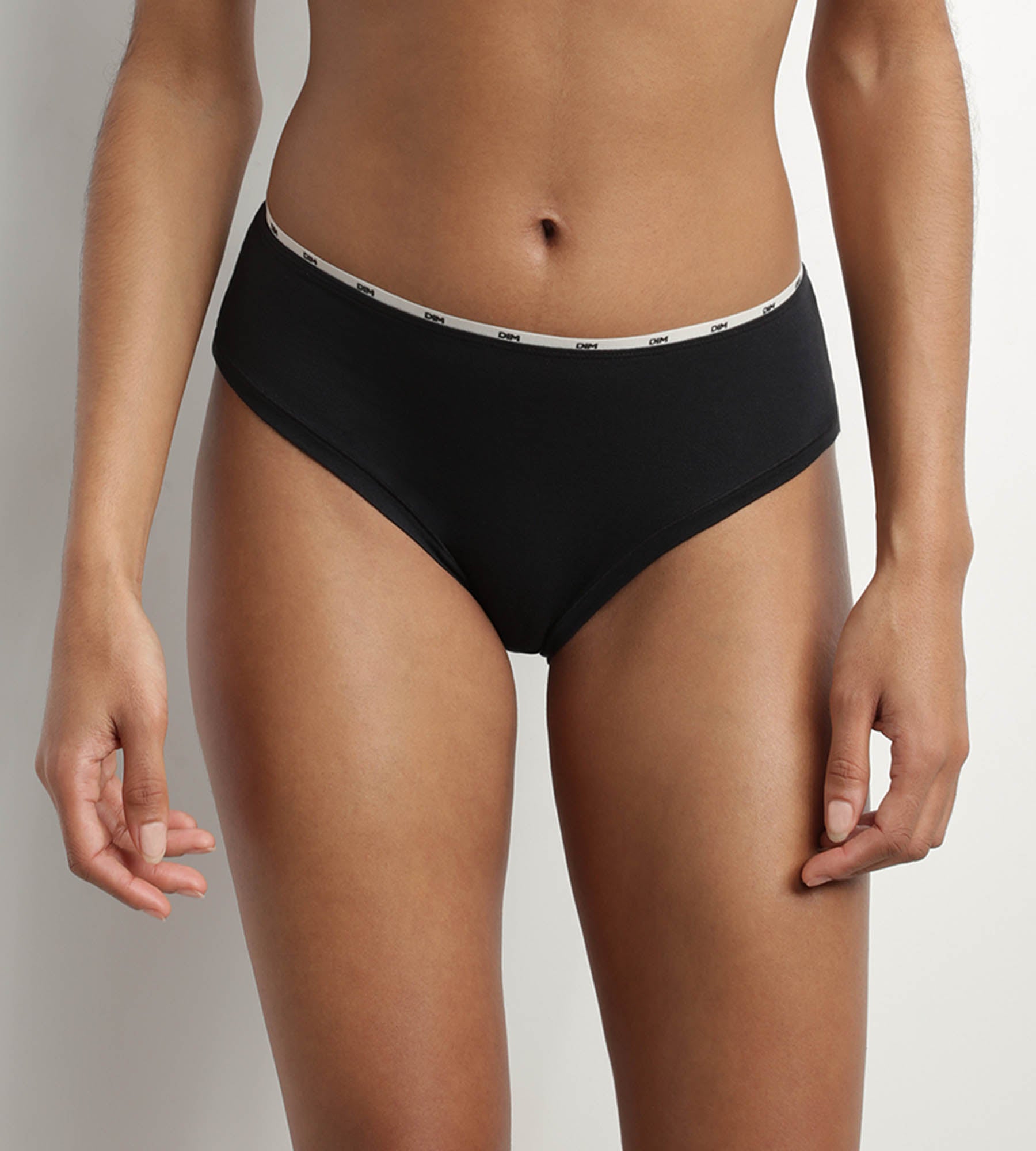 dim-icons-essentiel-slip-femme-coton-modal-noir-galon-beige image 1