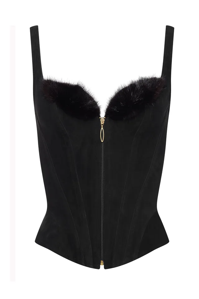 cadolle-keiko-corset-noir-nubuck-zip image 1